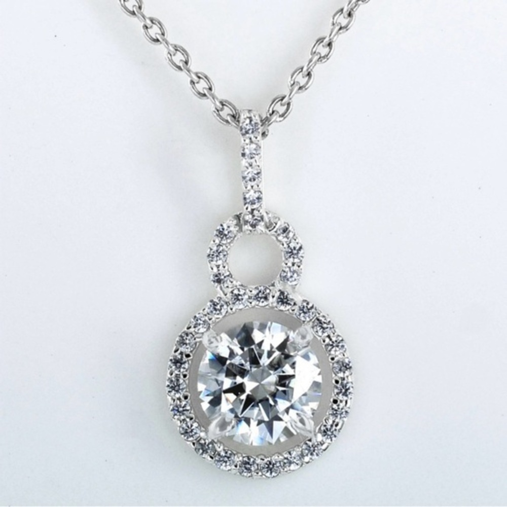 3.00 CTW Round Brilliant Moissanite Floating Halo Pendant Necklace VS Clarity